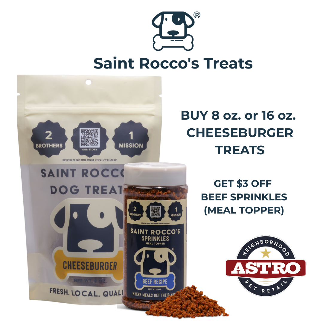 The Saint Rocco's Promise: 
7 Simple Ingredients. 
70% Animal Protein. 
Hand Crafted Baking Process. 
Soft Texture - Can be torn completely crumb free
Customizable to ANY Size or Breed