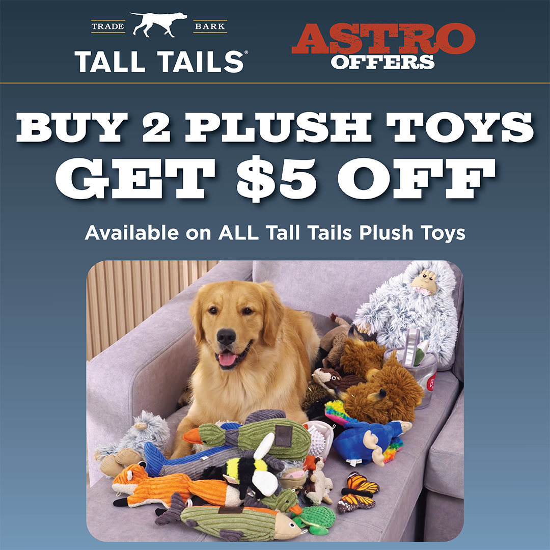 Tall Tails Plush Toys are not your average squeaker toys. They are constructed w/ reinforced mesh fabric, recycled fill & protected squeakers. Features like inner-rope, movement & a variety of sounds.