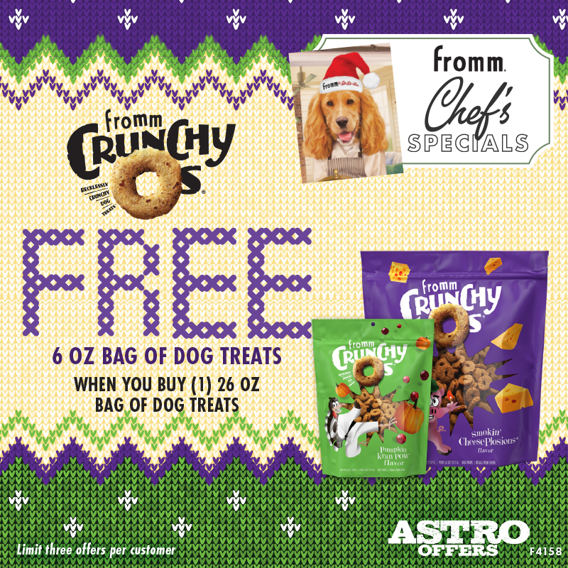 Your dog will have a blast with Fromm Crunchy Os treats! Recklessly crunchy treats that add a whole lot of fun and memorable taste to any experience!