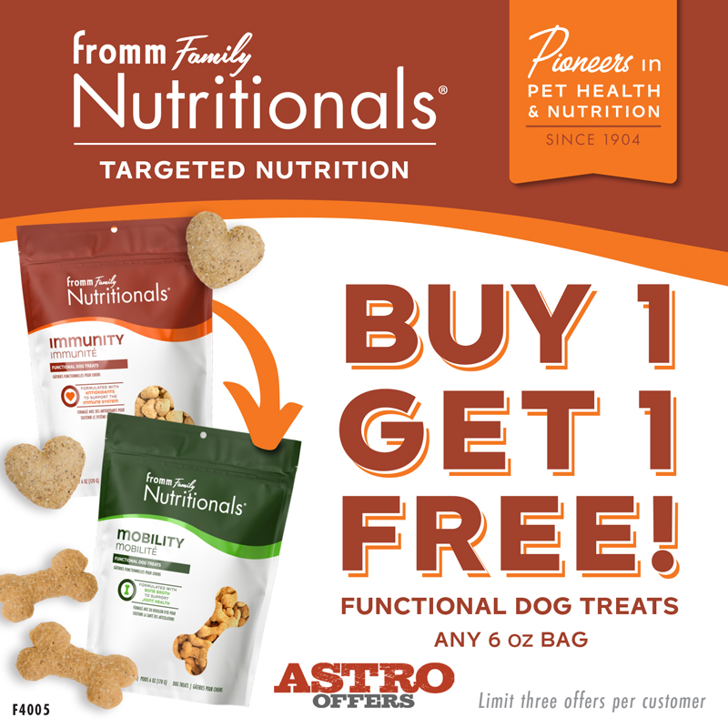 Fromm Family Nutritionals targeted nutrition dog treats are carefully formulated with functional ingredients to support the long-term health and wellness of your dog.