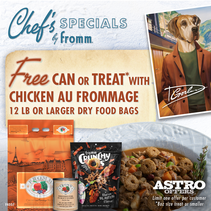 Fromm Four-Star offers dogs a variety of entrees to choose from, each carefully prepared in controlled batches at our family facility using meat, fish, fruits, vegetables, and Wisconsin cheese.