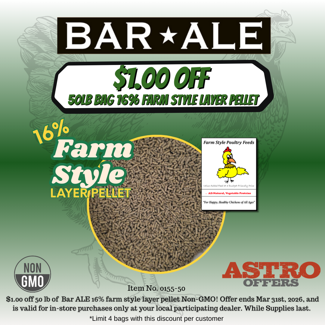Bar ALE | $1.00 OFF 50lb Bar ALE 16% Farm Style Layer Pellet