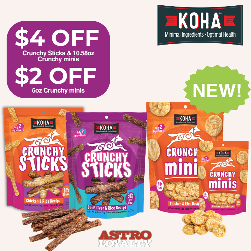 Crunch, crunch, the treat your dog will love to munch!
KOHA Crunchy Sticks are an all-natural treat with only two ingredients. Dogs can't resist KOHA Crunchy Sticks!