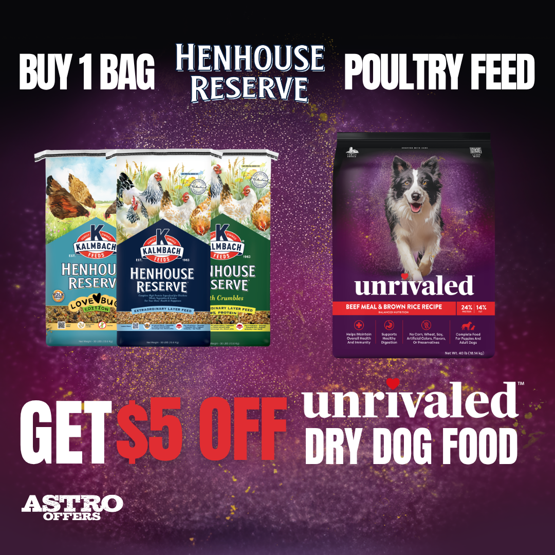 Kalmbach Feeds & Unrivaled | $5.00 OFF Unrivaled with Henhouse Reserve Poultry Feed Purchase