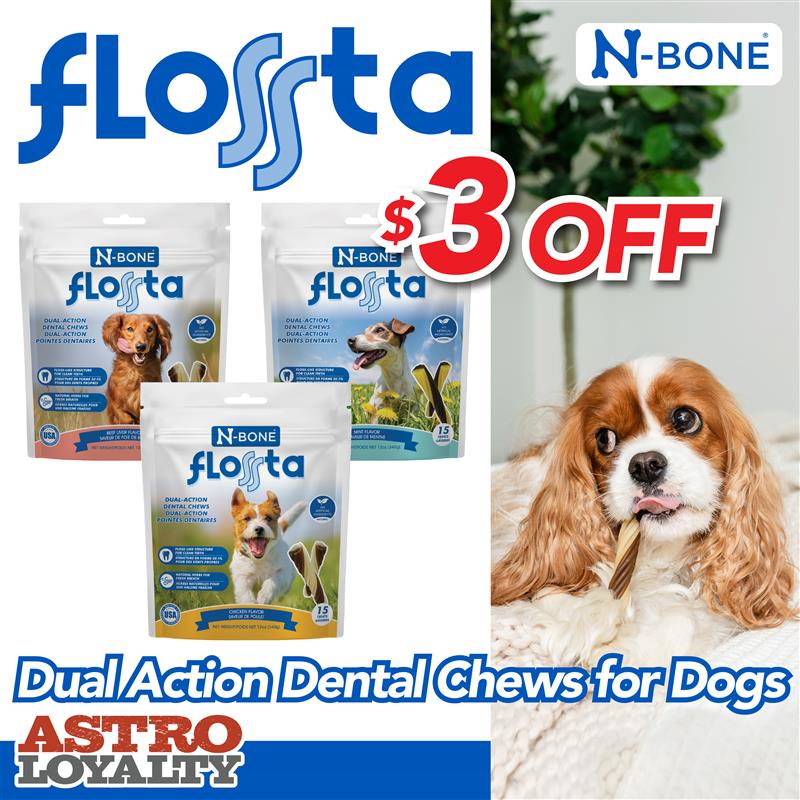 Help your dog reduce hard-to-reach plaque & tartar buildup while naturally freshening their breath with the unique floss-like design of N-Bone Flossta.