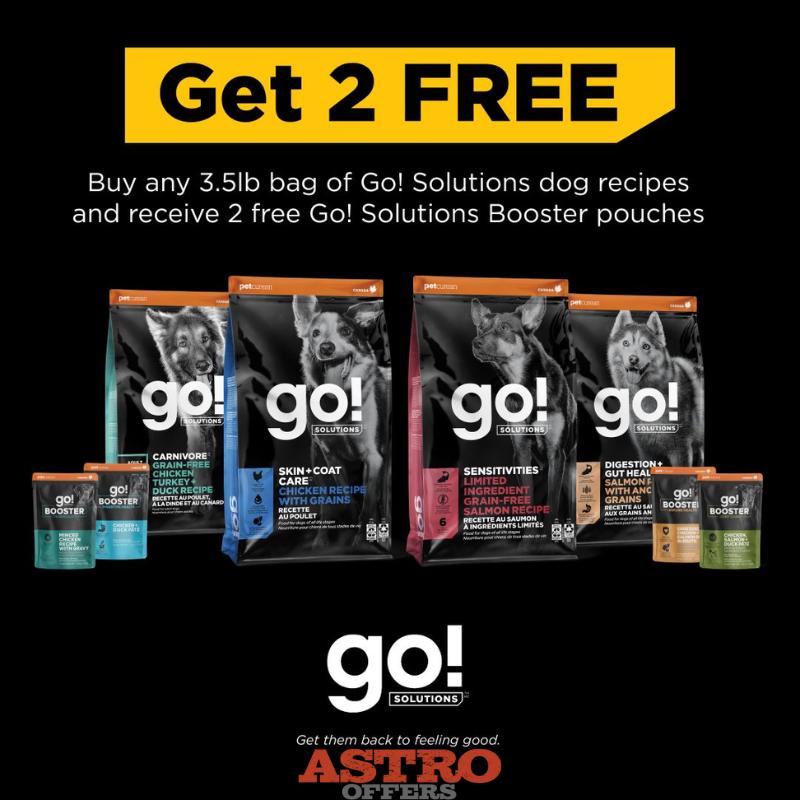Petcurean | Buy a 3.5lb Go! Solutions Dog Recipe, Get 2 Go! Solutions Dog Boosters FREE!