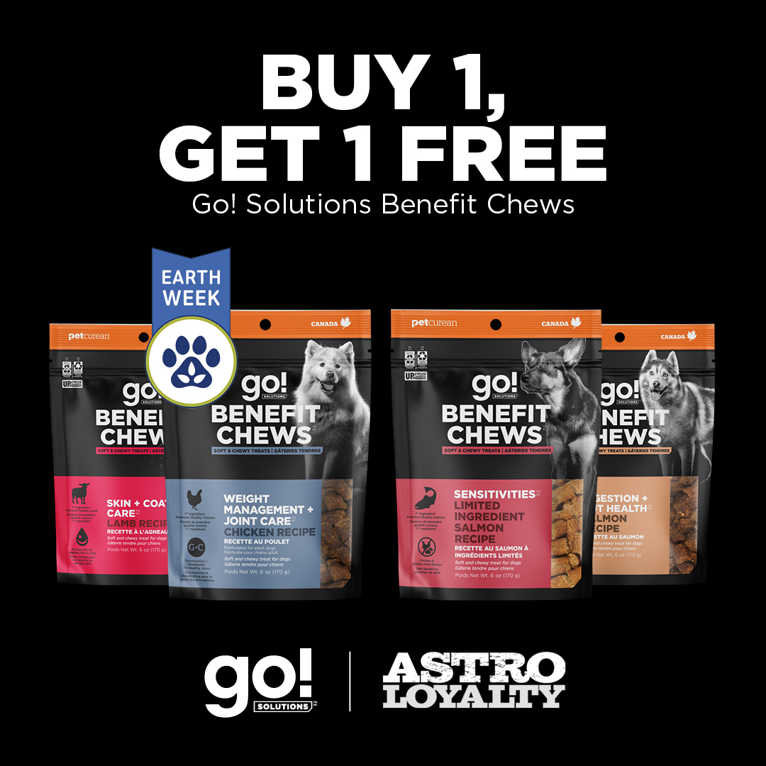 Petcurean | Earth Week - PSC  | Buy 1, Get 1 FREE on Go! Solutions Benefit Chews