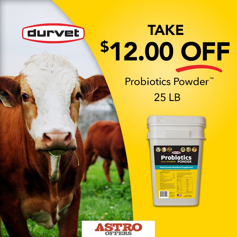 Support normal digestion and overall health with Durvets Probiotics Powder, featuring direct fed microbials, vitamins, and prebiotic inulin.