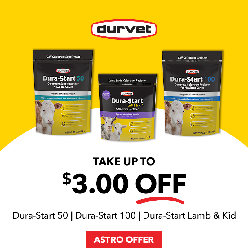 Dura-Start provides newborn calves, lambs, and kids with essential colostrum support, nutrition, and immune support for a strong start in life.