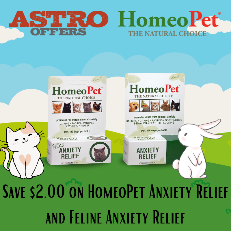 Anxiety Support for Pets. HomeoPet Anxiety Relief medicine may help promote relief from fear and anxiety in dogs, cats and other animals related to separation, kenneling, vet, or grooming visits.