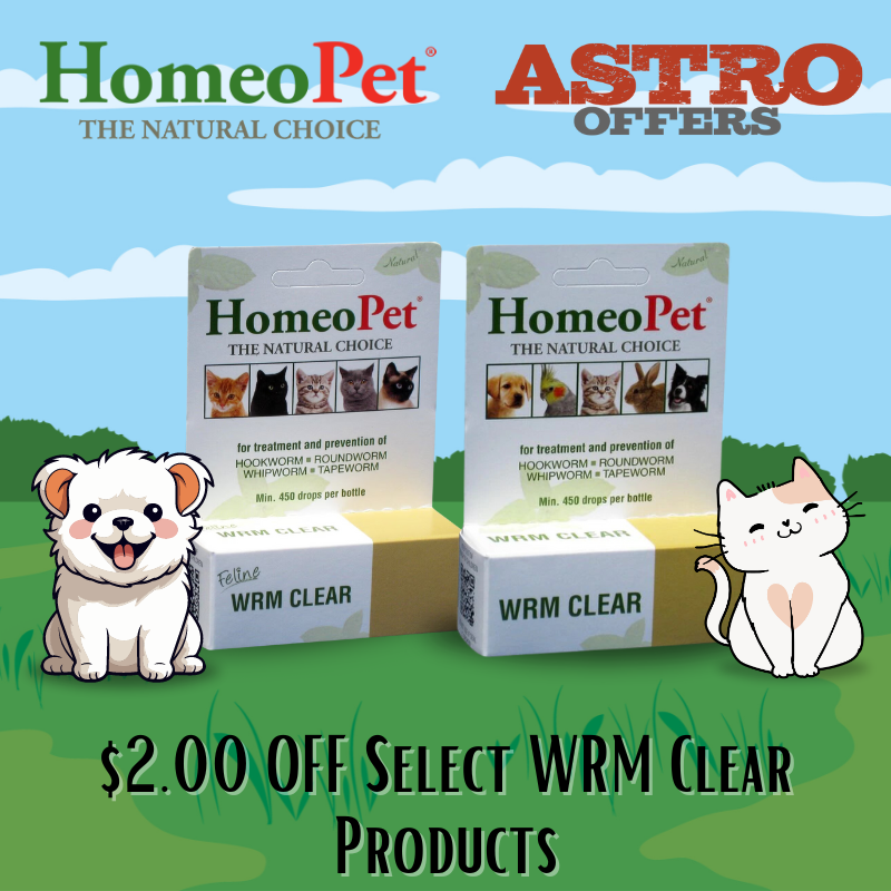 Natural worm treatment for dogs, cats and other pets. HomeoPet WRM Clear medicine may aid in and may help support the removal of tapeworm, whipworm, roundworm and hookworm in pets. 