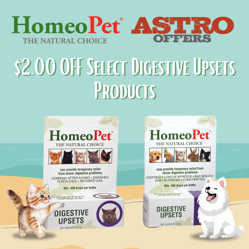 Natural pet digestive support. HomeoPet Digestive Upsets medicine may help provide temporary relief from digestive issues in pets. This easy to dose pet medicine may help reduce discomfort