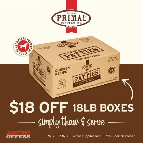 Primal Pet Foods | $18.00 OFF 18LB Bulk Frozen Boxes 