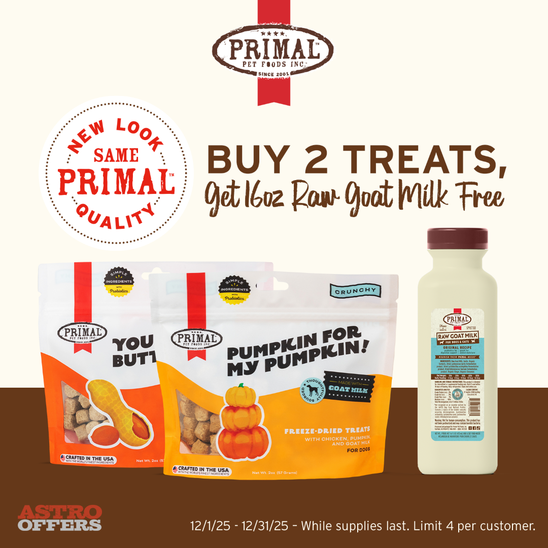 Primal | Buy 2 Treats, Get a 16oz Raw Goat Milk FREE!