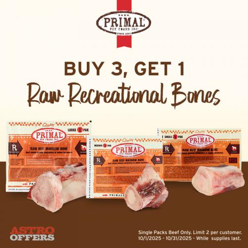 Primal Pet Foods | Buy 3, Get 1 FREE on Single Raw Recreational Bones