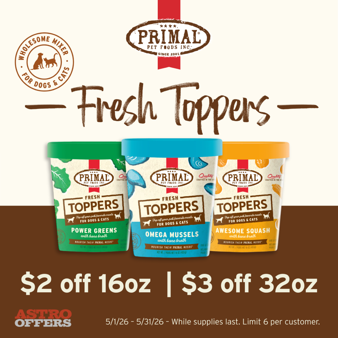 Primal's Fresh Toppers are the perfect addition to your pet's routine. Fresh Toppers  are specially crafted to help support your pet's joint health, digestion, and immunity. 