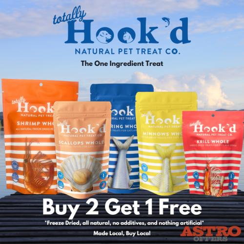 Buy 2 bags of any of our five treats and get 1 free! Totally Hook'd one ingredient treats are completely natural with no additives, perfect for any pets. 