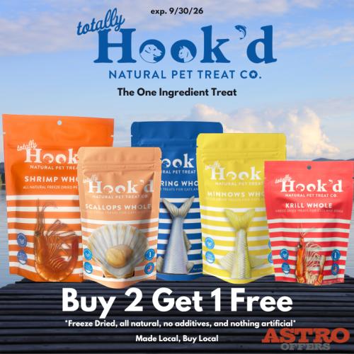 Buy 2 bags of any of our five trees and get 1 free! Totally Hook'd one ingredient treats are completely natural with no additives, perfect for any pets. 