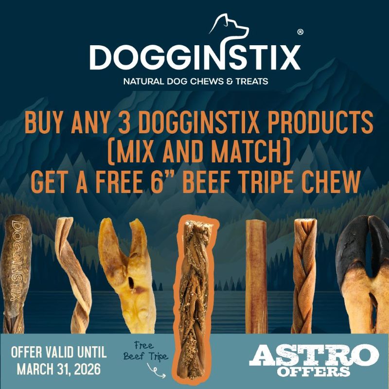 Enjoy this free Beef Tripe 6in - a natural, high-protein chew rich in probiotics that support digestion, gut health, and overall wellness while giving your dog a tasty, nutritious reward.