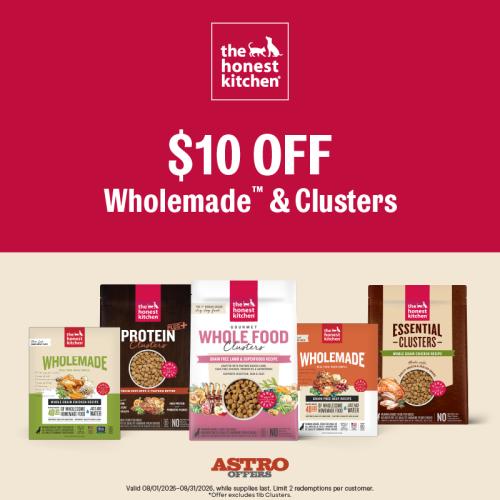Upgrade your pet's bowl! Clusters and Wholemade recipes deliver complete and balance Human Grade nutrition made with recognizable ingredients. Try today! 