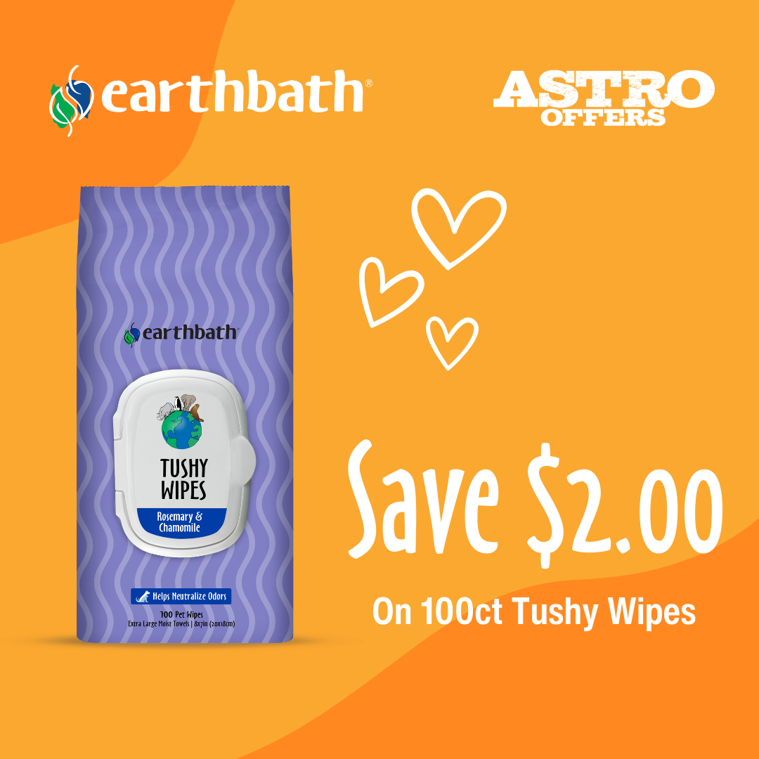 Messy tush? No problem. earthbath Tushy Wipes gently clean messes, fight odors, and soothe skin with chamomile.
