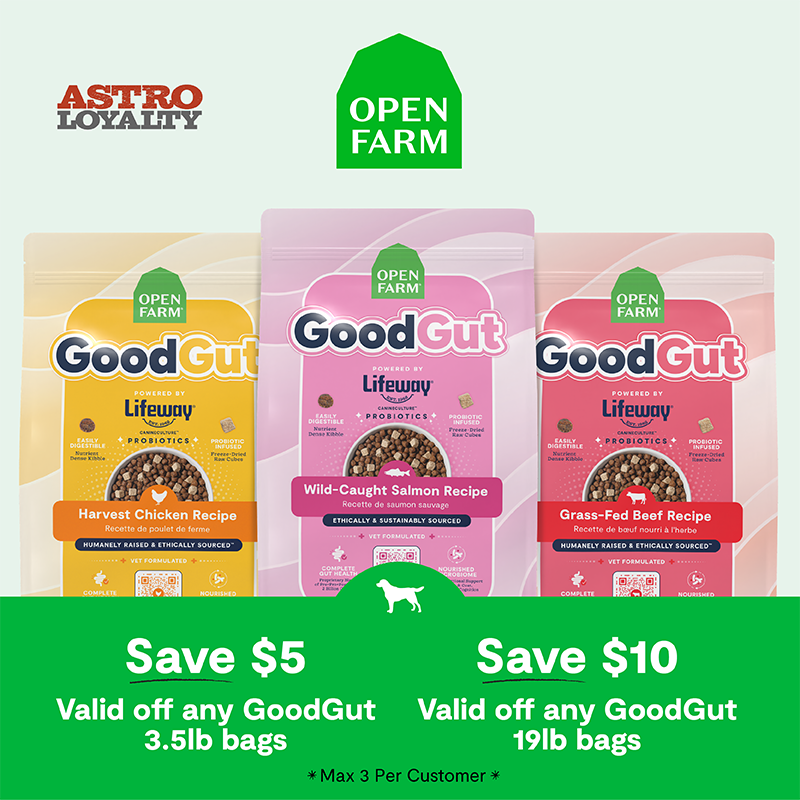 Introducing Open Farm's newest dog food, GoodGut! Crafted with pre, pro, & postbiotics to support gut health for lifelong wellness - featuring Freeze-Dried Raw Cubes and Lifeway probiotics!