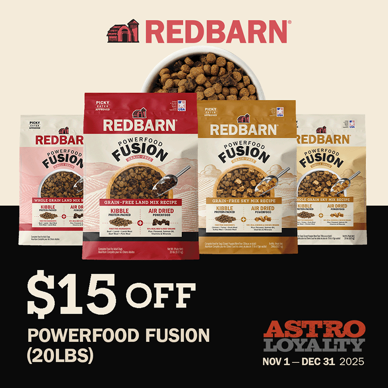 Redbarn Fusion Dog Food provides the convenience of two foods in one bag.  Nutrient-Rich Air Dried & Premium Kibble:  Protein Flavor and Texture. 
