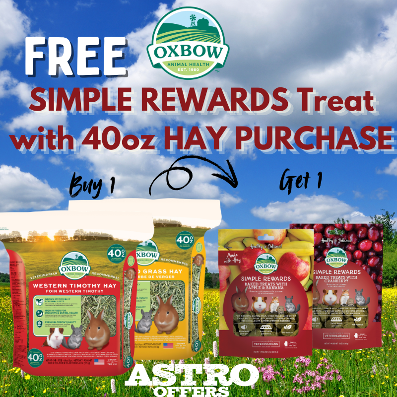Oxbow has the most dust and fiber free hay available for your small animals and now get the yummy treats they love free or try a new favorite