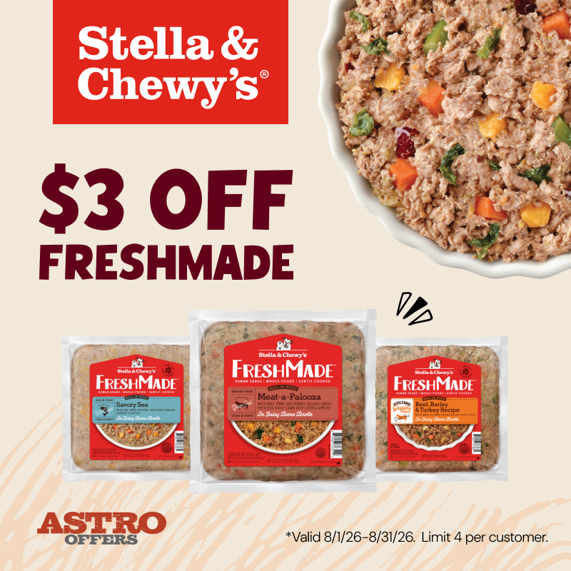 Stella and Chewy's FreshMade is made with only the good stuff 60% nutrient-rich poultry & organ meats paired with healthy fruits, veggies, superfoods, botanicals & tasty bone broth.