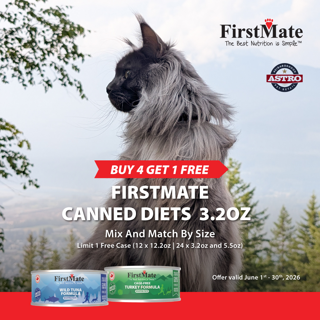 FirstMate cans have a unique whipped pate texture - perfect for picky eaters!  Made in Canada, using human grade ingredients - these limited ingredient diets are great to feed alone or as toppers.