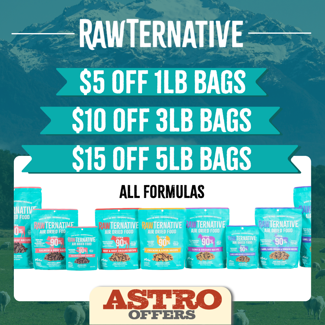 RawTernative Air Dried Food is over 90% meat and organs; a complete diet with New Zealand Green Lipped Mussel and a great topper and treat as well!