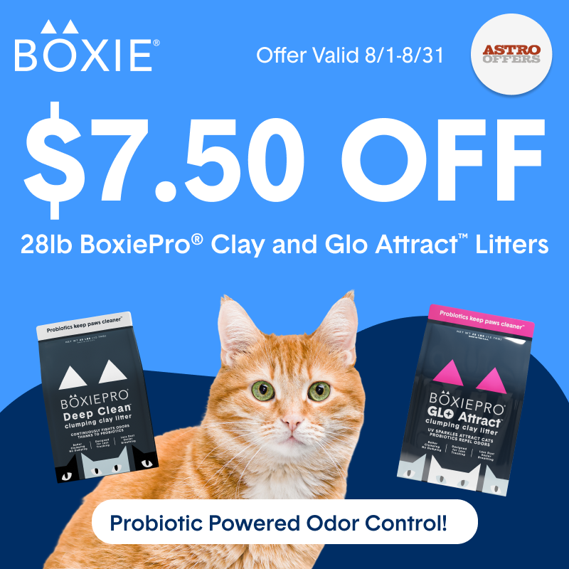 Save on our award winning clumping litters - no dust, and BoxiePRO is the only litter with probiotics for bacteria reduction/odor control for a cleaner home! Never smell your litterbox again!