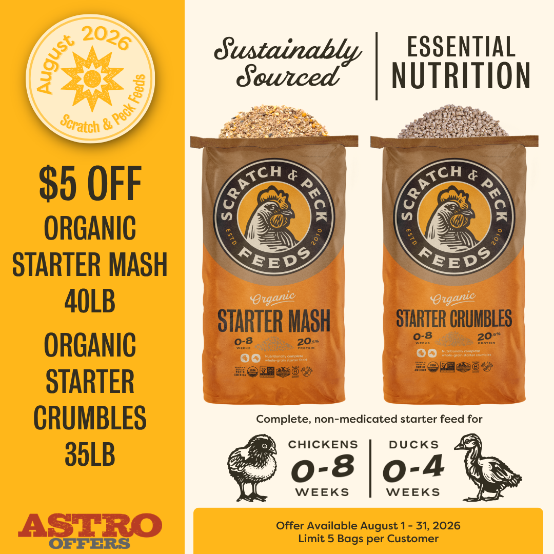 The littles in your flock deserve the best start in life. Count on Scratch & Pecks organic whole grain starter feeds to provide them with complete, non-medicated nutrition.