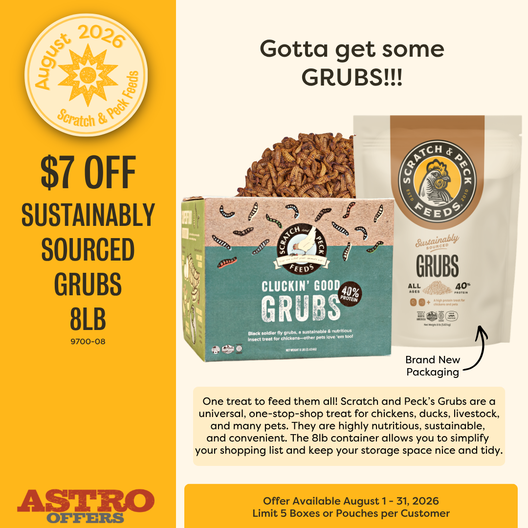 Chickens & ducks love insects! Our dried grubs are a great option to scatter on the ground to promote your flock's natural scratch and peck behavior.