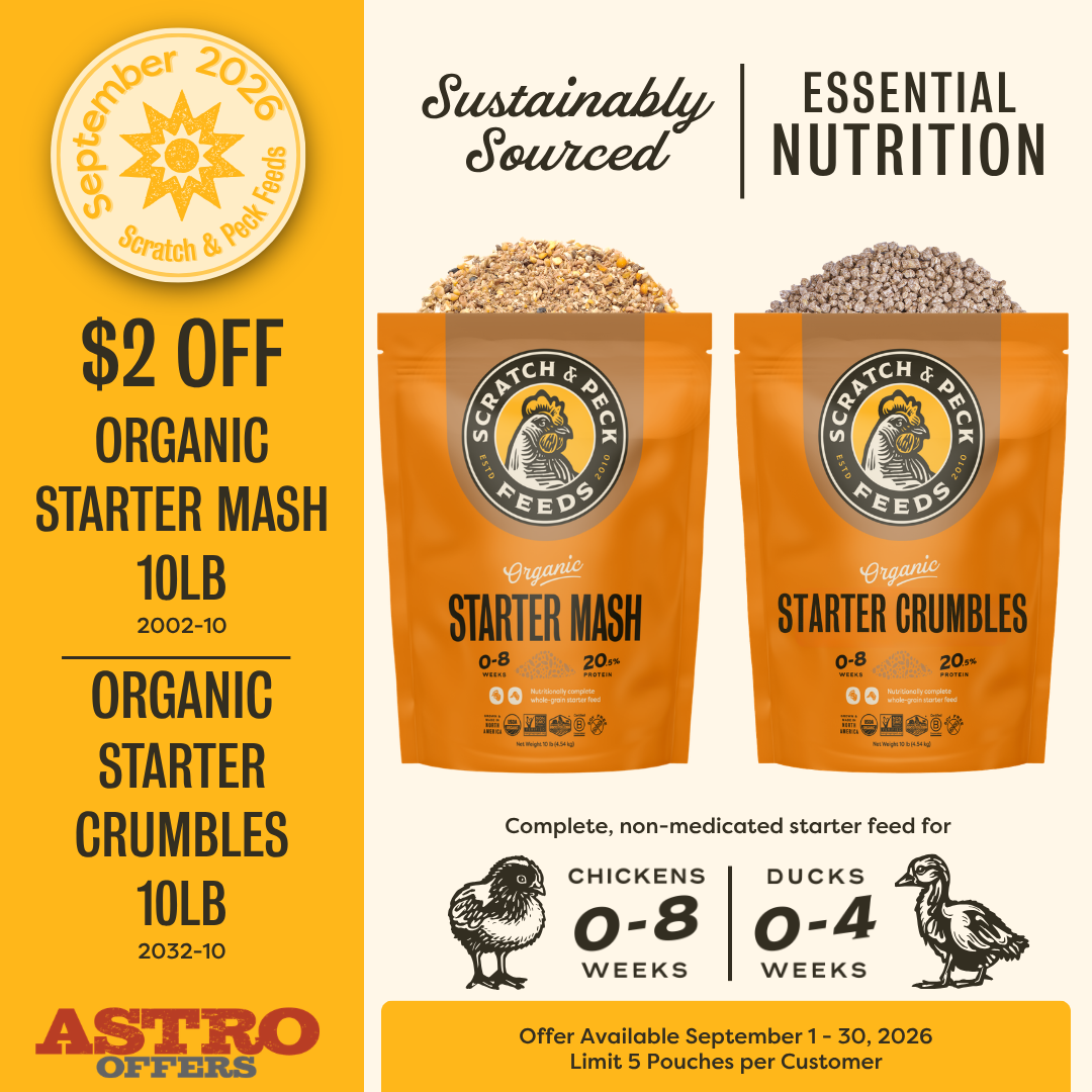 The littles in your flock deserve the best start in life. Count on Scratch & Peck's organic whole grain starter feeds to provide them with complete, non-medicated nutrition.