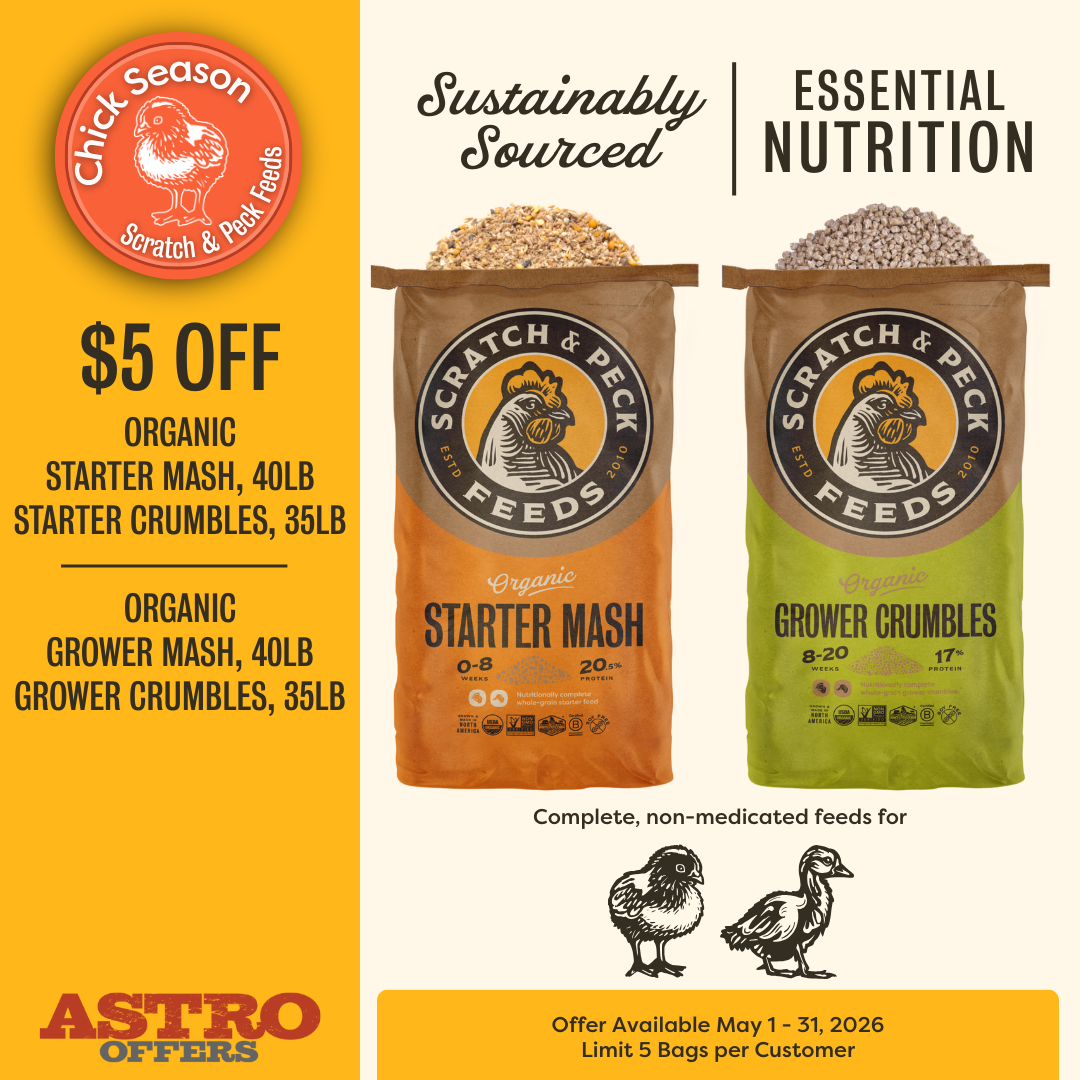 Give the youngsters of your flock organic, cream-of-the-crop nutrition from Scratch & Peck Feeds. You will love our non-GMO whole food ingredients from North American farms.