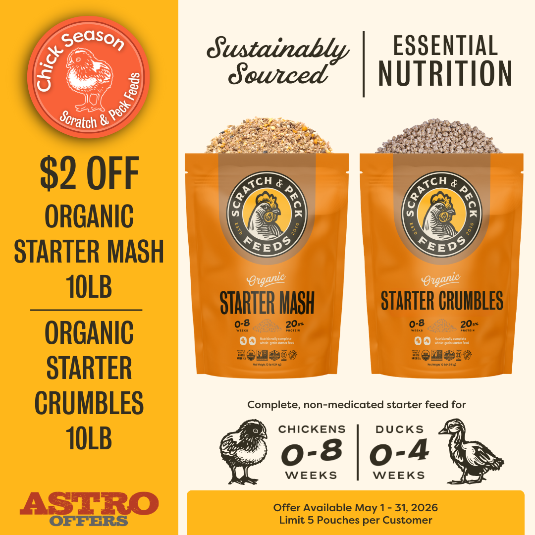 The littles in your flock deserve the best start in life. Count on Scratch & Peck's organic whole grain starter feeds to provide them with complete, non-medicated nutrition.