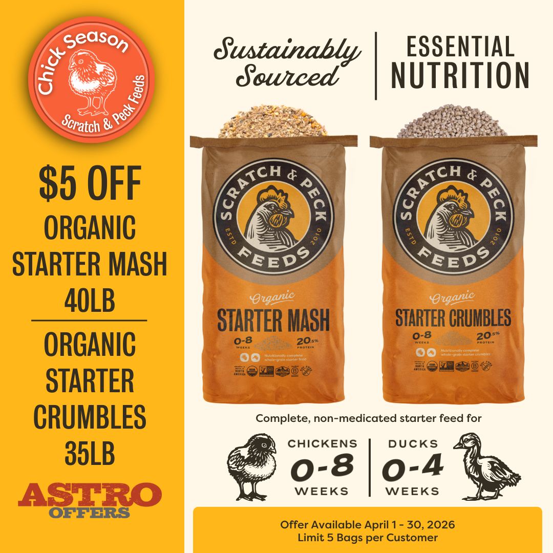 Scratch and Peck Feeds | $5.00 OFF 35lb-40lb Organic Whole Grain Starter Feeds