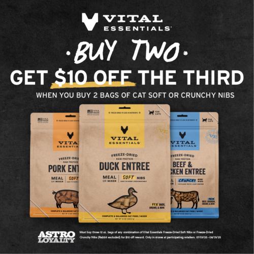 Vital Essentials | Buy (2) 12oz Soft or Crunchy Nibs for Cats, Get $10.00 OFF the 3rd!