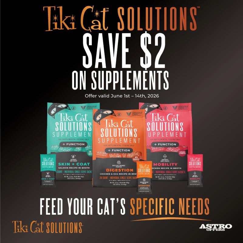 Feed Tiki Cat Solutions Supplements as a treat for a boost of moisture and benefits or add as a topper to baked kibble to ensure your cat gets the functional benefits they need.