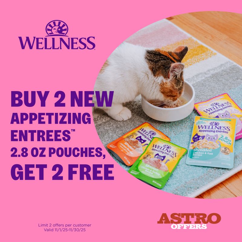 Wellness | Buy 2, Get 2 FREE on NEW 2.8oz Appetizing Entrees Pouches