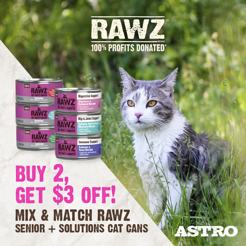 RAWZ | Buy (2) 5.5oz Senior or Solutions Cat Cans, Get $3.00 OFF 