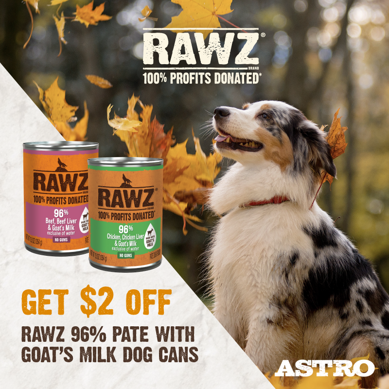 Goat's milk is an excellent source of protein & helps support digestion. It is also rich in biotin, good for skin & coat. 100% of profits from RAWZ are donated to causes that support pets & people.  