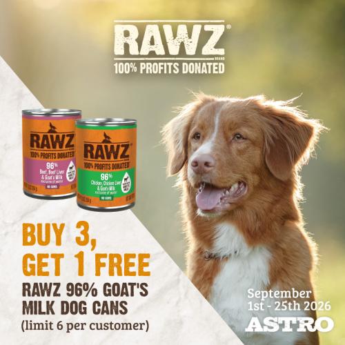 Available in a variety of flavors that dogs love, these delicious recipes have goat's milk and fenugreek seeds. 100% of profits from RAWZ are donated to causes that support pets & people.  