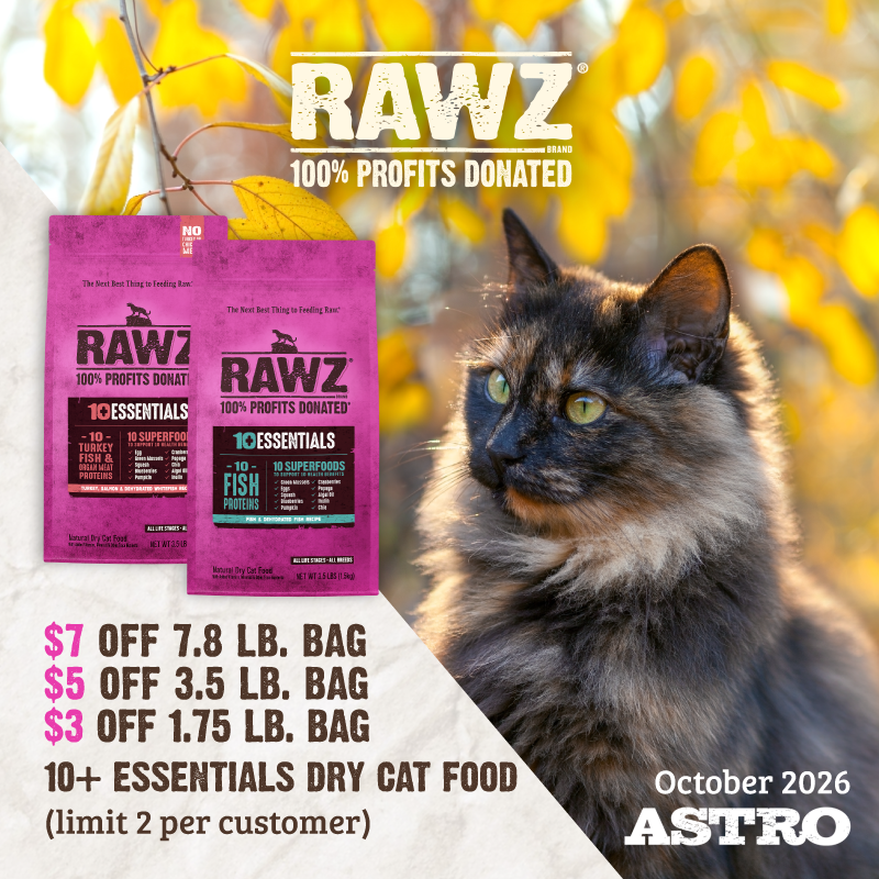 RAWZ 10+ Essentials Dry Food provides your cat with 10 proteins, 10 superfoods and 10 health benefits!