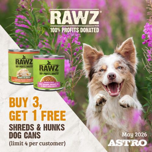 Available in a variety of flavors that dogs crave, these delicious recipes can be fed as a full meal or as toppers. 100% of profits from RAWZ are donated to causes that support pets & people.  