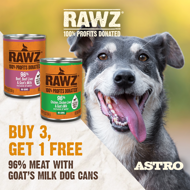 Available in a variety of flavors that dogs crave, these delicious recipes can be fed as a full meal or as toppers. 100% of profits from RAWZ are donated to causes that support pets & people.  
