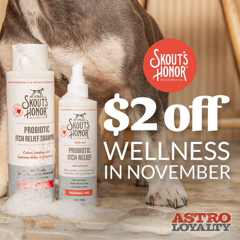 Skout's Honor offers environmentally and socially conscious pet products which includes Oral Care, Probiotic Grooming & Wellness, Stain & Odor Solutions, Training Aids, and Flea + Tick products.
