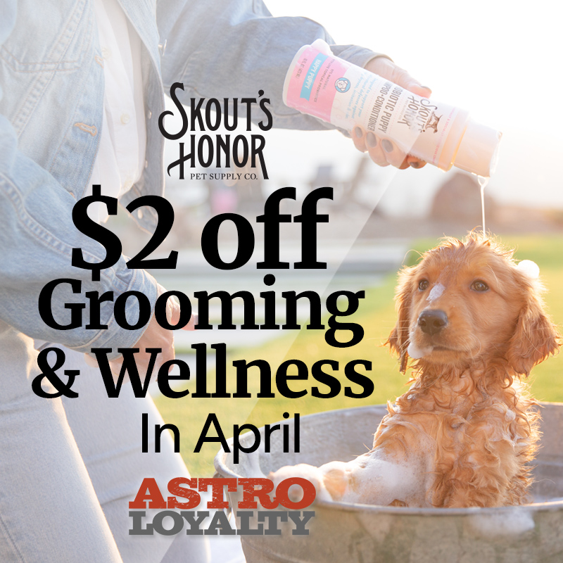 Skout's Honor's life-changing pet essentials include Oral Care, Probiotic Grooming & Wellness, Stain & Odor Solutions, Training Aids and Flea + Tick products.  