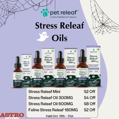 Halloween is the second most common day pets go missing! Make sure your pet is prepared for the doorbell with our Stress Releaf Oils. 